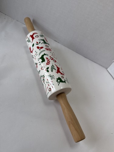 ULTRA RARE Christmas Reindeer Ceramic Rolling Pin Holiday Decor “Vintage Style”