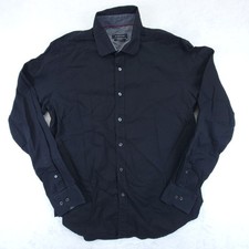 Bugatchi Mens Large Check Pattern Button Up Dress Shirt Black Long Sleeve