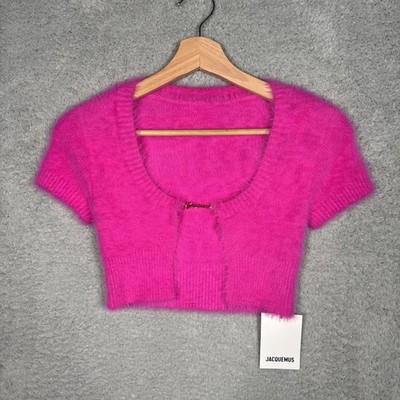 JACQUEMUS Pink 'La Maille Neve' Cardigan Crop Top ~ Sz 32  XS - New With Tags