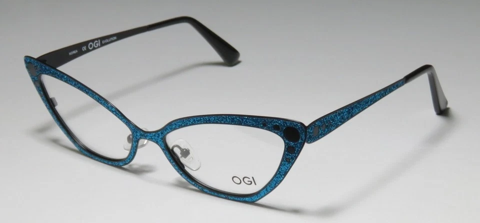 Marco de gafas OGI Evolution 4307 diseñador ojo de gato dramático azul brillante brillante brillante Foto 4 de 4