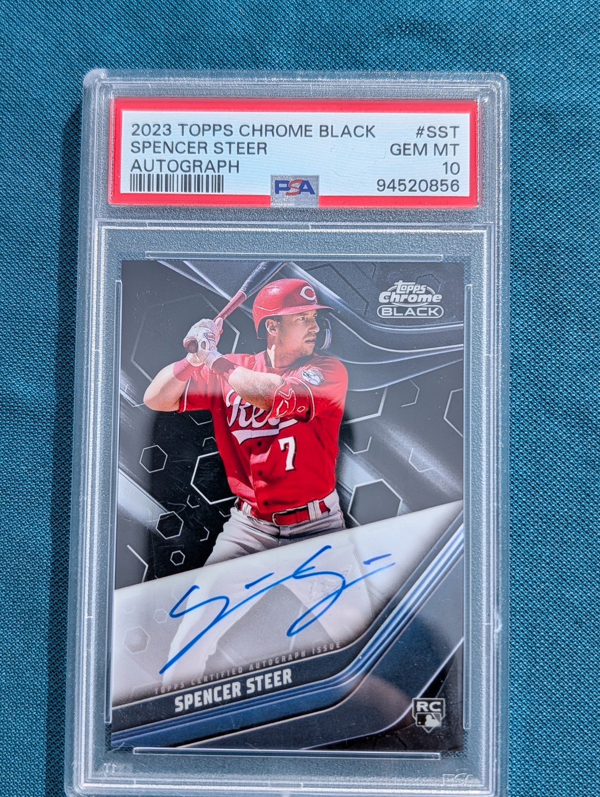 2023 Topps Chrome Black - Autographs Spencer Steer #CBA-SST (AU, RC)