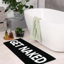 Get Naked Bath Mat Black and White Long Bathroom Rugs  Funny Non Slip Washable