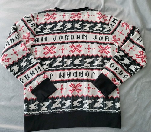 NEW Air Jordan Jumpman Holiday Fleece Ugly Sweater Sweatshirt Black White Red S - Picture 5 of 8