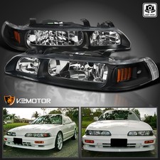 Fits 1990-1993 Acura Integra Black 1PC Style Headlights Corner Lamps Left+Right