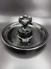 Vintage LE Smith Black Amethyst Depression Glass Tidbit Tray Dish Handled 6.5"