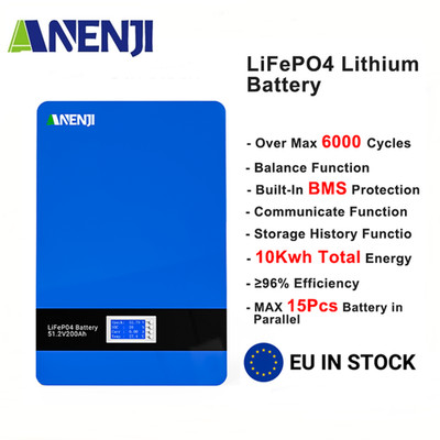 10KWh 200Ah 51.2V LiFePO4 Battery Wall-Mounted Solar Energy Storage System BMS