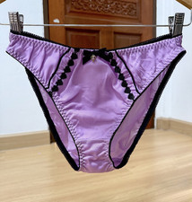 Vintage Light Purple Nylon Panty Silky Hi Cut Sissy Bikini Heart Pendent Sz.8/XL