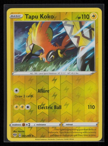 Tapu Koko 061/189 Rare Darkness Ablaze Pokemon Reverse Holo Near Mint