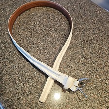 BRIGHTON Vtg Mens Golf Belt Sz 42 Cream Leather RARE Plain Silver Buckle