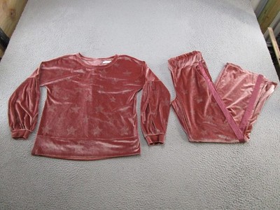 Billy T Women's Velour Crushed Velvet Star Pattern Pajama Top Bottom Set Soft