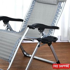 Reclining Sun Lounger Outdoor Garden Folding Gravity Chair Tray Holder Portable