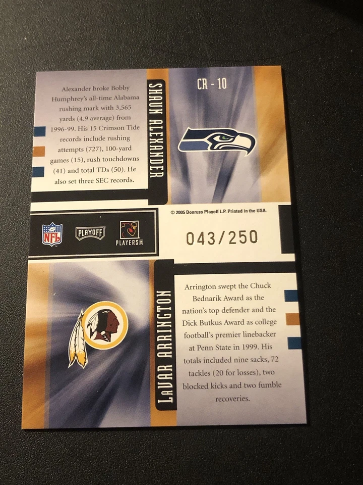 2005 Playoff Honors Class Reunion Foil /250 LaVar Arrington Shaun Alexander - Image 2 of 2