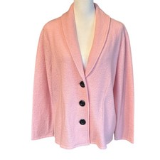 Kasper Pink 100 Wool Three Button Blazer Jacket, Size Large, Lagenlook