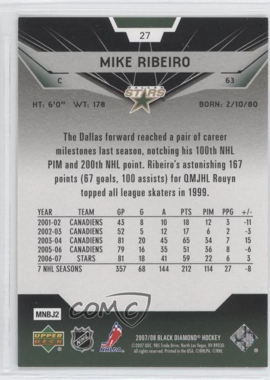 2007-08 Upper Deck Black Diamond Mike Ribeiro #27 - Image 2 of 2