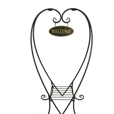 30" Black Metal Foldable Heart Plant Stand Curved Legs Decorative Welcome Sign