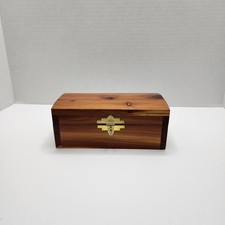 Vintage Cedar Pet Memorial Urn Box with Lock  Key - Red Velvet Lining