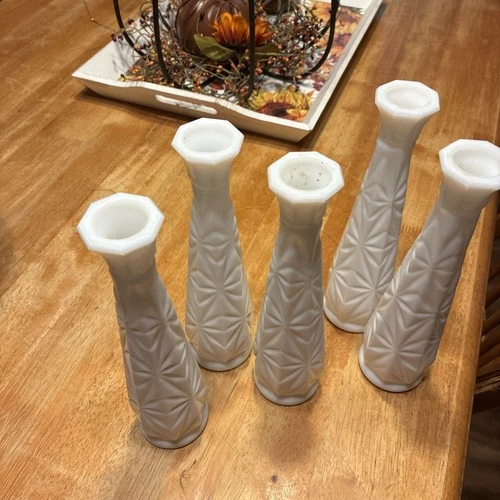 Vintage Milk Glass Bud Vase; Set Of 5