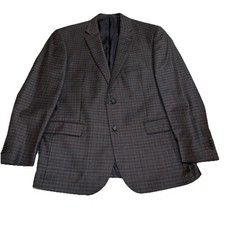Jos A Bank Reserve Blue Brown Plaid Wool Cashmere Blazer E Thomas Italy 44R