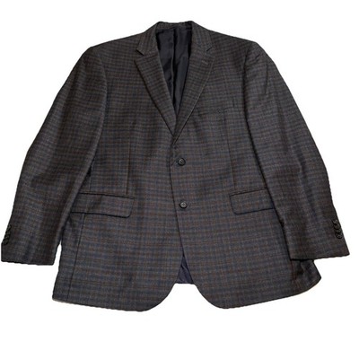 Jos A Bank Reserve Blue Brown Plaid Wool Cashmere Blazer E Thomas Italy 44R
