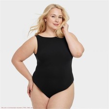 Auden Luxe Stretch Lined Boatneck Thong Bodysuit Size 2X/XXL Black Nwt
