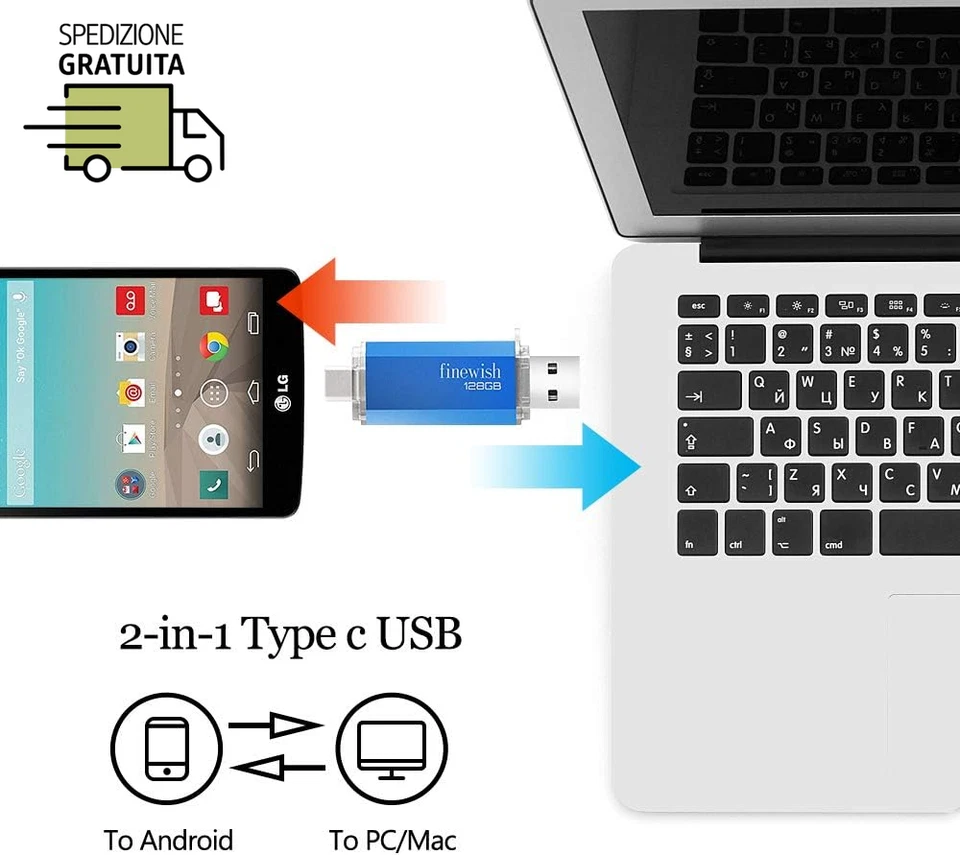 Chiavetta USB Type C 128 GB, 2 in 1 OTG Penna 128 Giga USB C Pen Drive 128GB per - Immagine 3 di 4