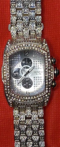 Geneva Elite #2472 40mm Diamond Case Domed Crystal Japan Quartz Watch New Batter - Picture 2 of 20