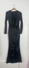 House of CB Black Satin Long Sleeve Maxi Dress - Size XS