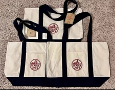 Trader Joe’s Canvas Tote Cream Navy Reusable Shopping Bag NWT