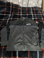 Fila Sport Jacket Mens Large Black Blue Italia Track Full Zip Embroidered Crest