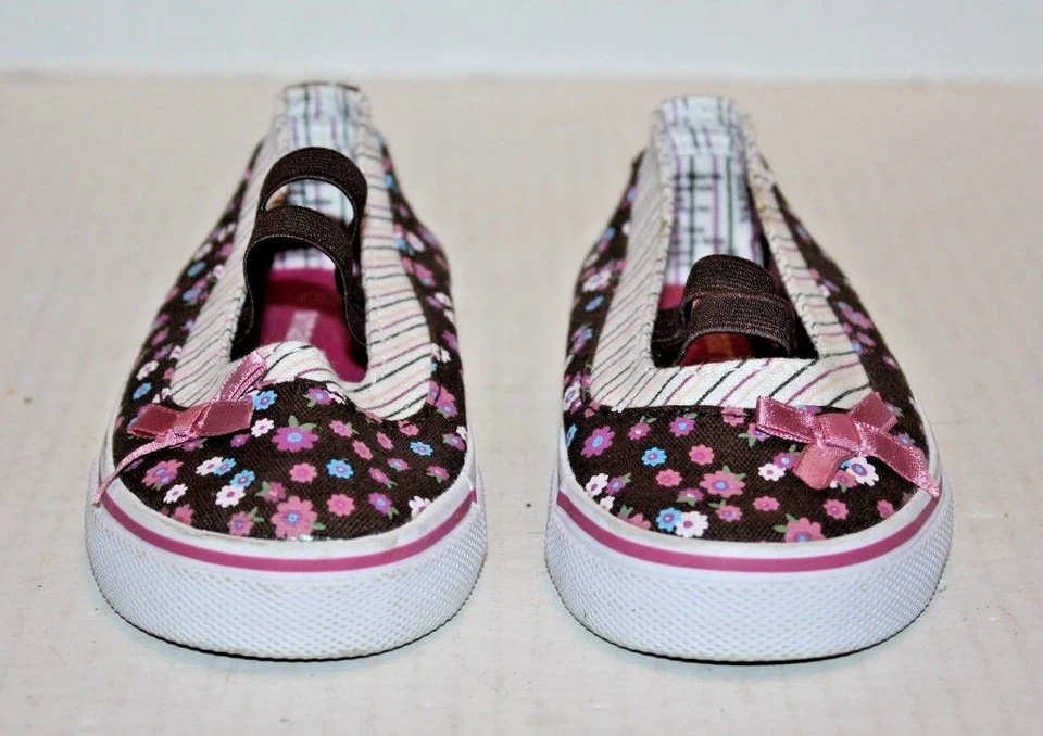 SMARTFIT Marrón Rosa Lona Floral Rayas Mary Janes Sin Cordones Niña Pequeña Talla 7 Foto 2 de 4