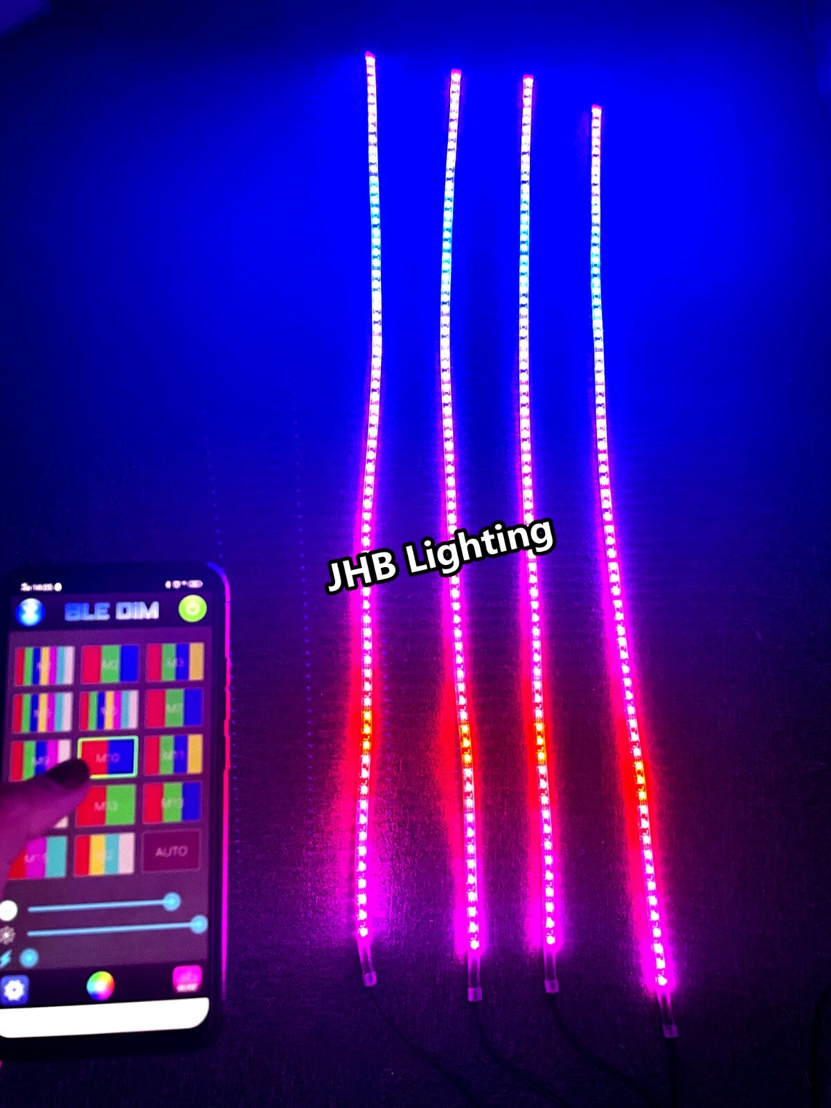 JHB 4PCS 4FT Remote+Bluetooth CHASING LED Strips Lights for 15.5" Wheel