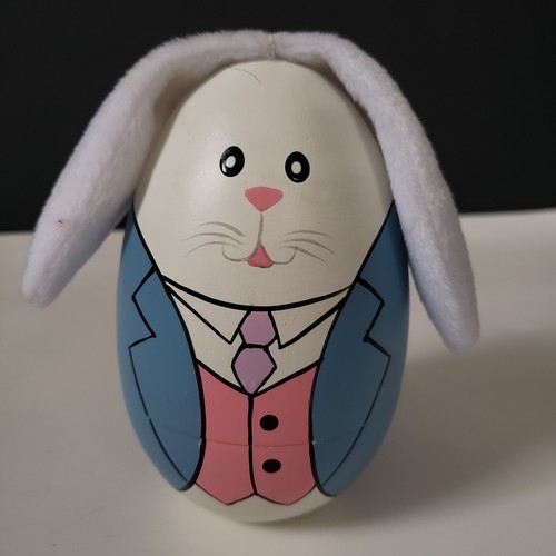 Anidación de conejos de Pascua conejos huevos madera pintados a mano familia 3 piezas primavera - Imagen 15 de 19
