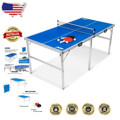Fully Assembled 6' x 3' Table Tennis Table with Net, Paddles & Balls Included
