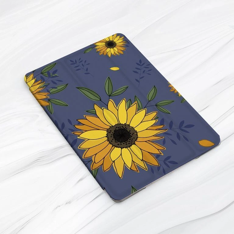 Sunflowers Floral Dark Blue Case For iPad 10.2 Air 3 4 5 Pro 9.7 11 12.9 Mini - Image 3 of 4