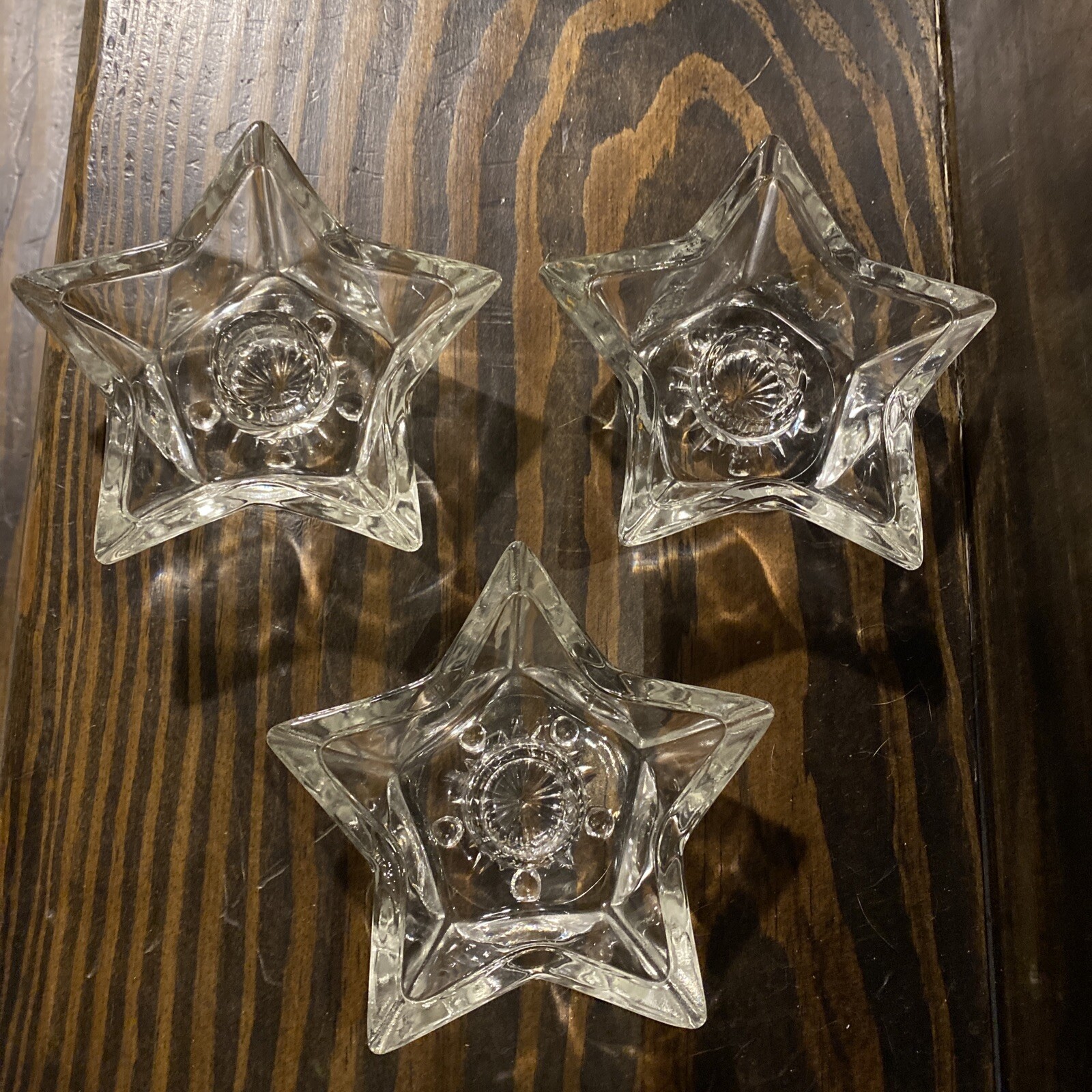 3 VINTAGE CLEAR GLASS STAR SHAPED CANDLE HOLDERS eBay
