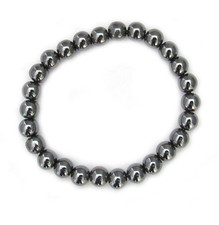 NEW Hematite Round Bead Gemstone Bracelet 8mm Stretchy Elastic - One Size