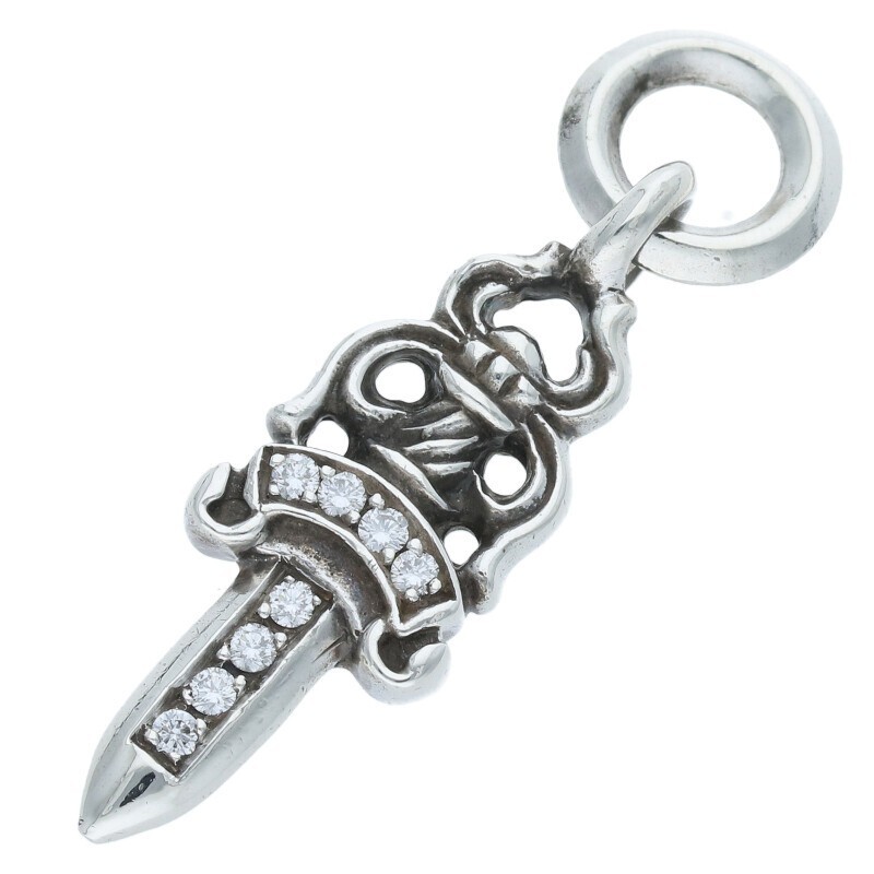 Chrome Hearts Dagger Charm After Pave Diamond Silver Necklace Top #1094