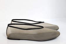 sz 40.5 / 41 KHAITE The Marcy Beige Mesh Black Leather Slip on Ballet Flat Shoes