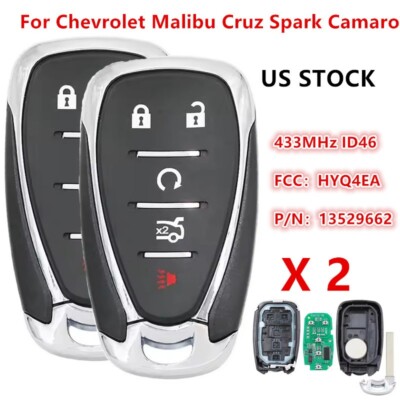 Remote Key Fob – For 2017-2021 Chevy Camaro, Cruze, Malibu – Proximity/Push-Start (2-Pack)