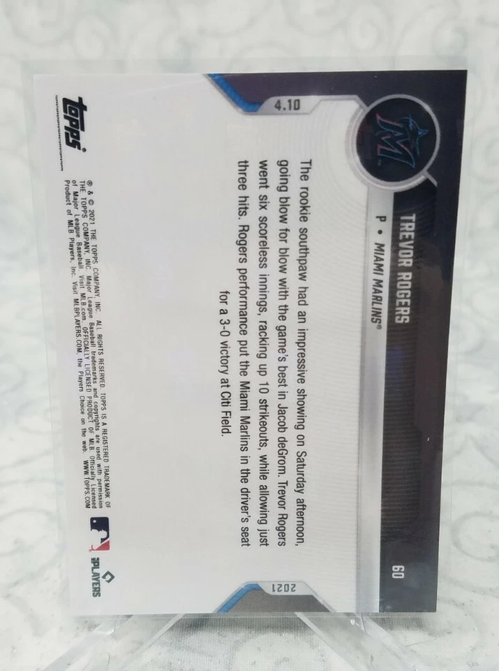 Trevor Rogers - 2021 MLB TOPPS NOW Card 60 Miami Marlins - Blue Parallel #38 /49 - Image 2 of 2