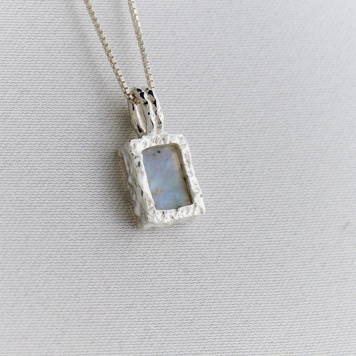 Rainbow Moonstone Hammered Finish 925 Sterling Silver Gemstone Pendant View 2