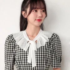 Lady False Fake Collar Detachable Ruffle Edge Frill Bow Tie for Shirt Top Decor