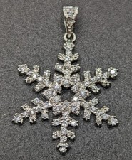 Sterling Silver 925 Pave Clear CZ Winter Snow Holiday Snowflake Pendant