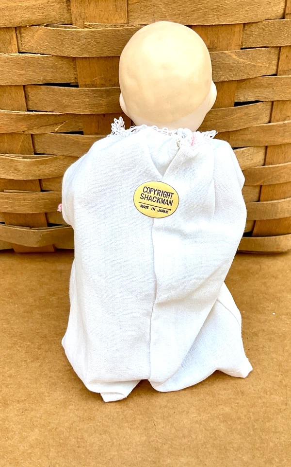 Hermosa muñeca bebé Shackman Bisque vintage de 5 pulgadas en caja - vestido original, azul Foto 4 de 4