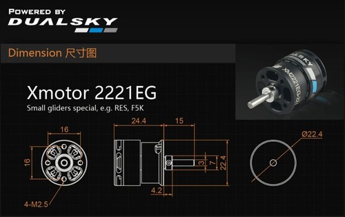 DUALSKY Brushless Motor XM2221EG 2900KV 2300KV 1700KV for EP Gliders - Picture 5 of 12