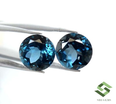 10 mm Natural London Blue Topaz Round Cut Pair 10.24CTS Loose Certified Gemstone