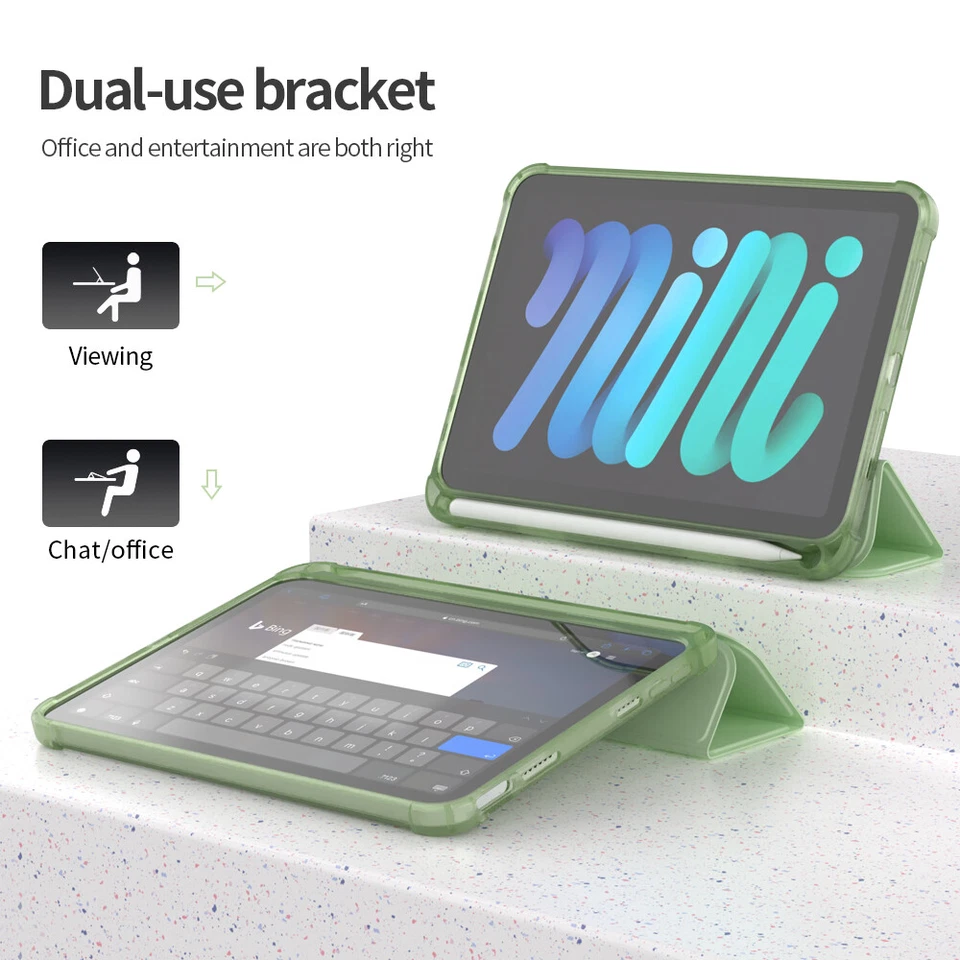 For iPad Mini 6 Pro 11 Air 10.9 10.2 9.7 PU Smart Case Cover With Pencil Holder - Image 3 of 4