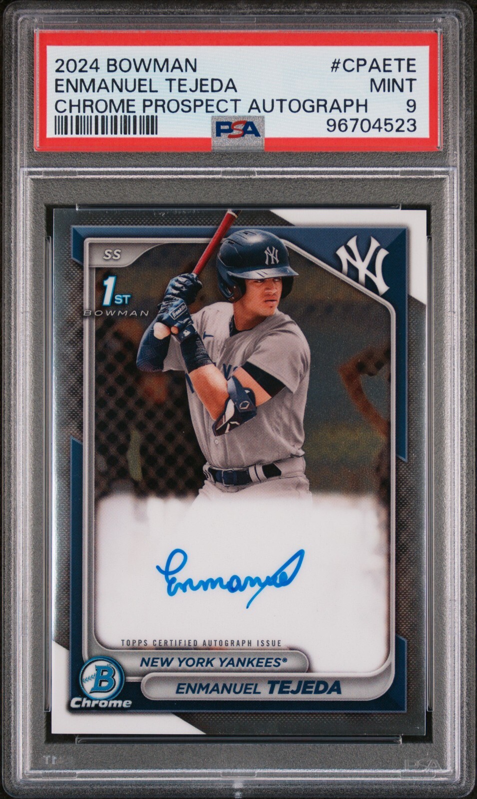 2024 Bowman #CPAETE Enmanuel Tejeda 1st Chrome Auto PSA 9 Yankees Prospect