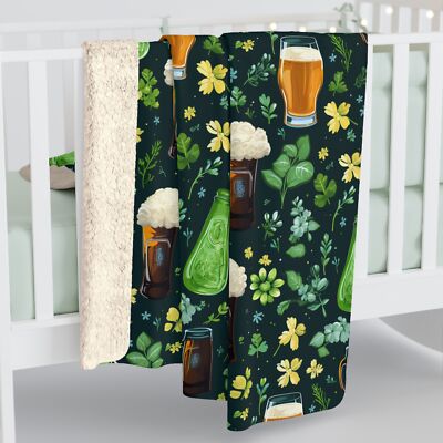 Irish Shamrocks Green Beer Pattern, Cozy Sherpa Fleece Blanket, Couch Throw Gift