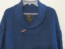 F/X Fusion Cable Knit Sweater Men's Size Large Blue Shawl Collar Long Sleeve